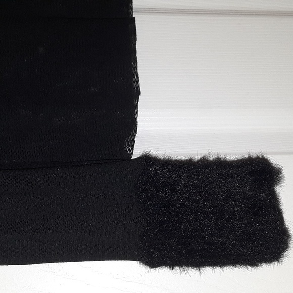 Free People Mesh & Faux Fur collar & cuffs Turtleneck black Medium - Picture 6 of 11